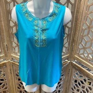 Embroidered Turquoise Sleeveless Top